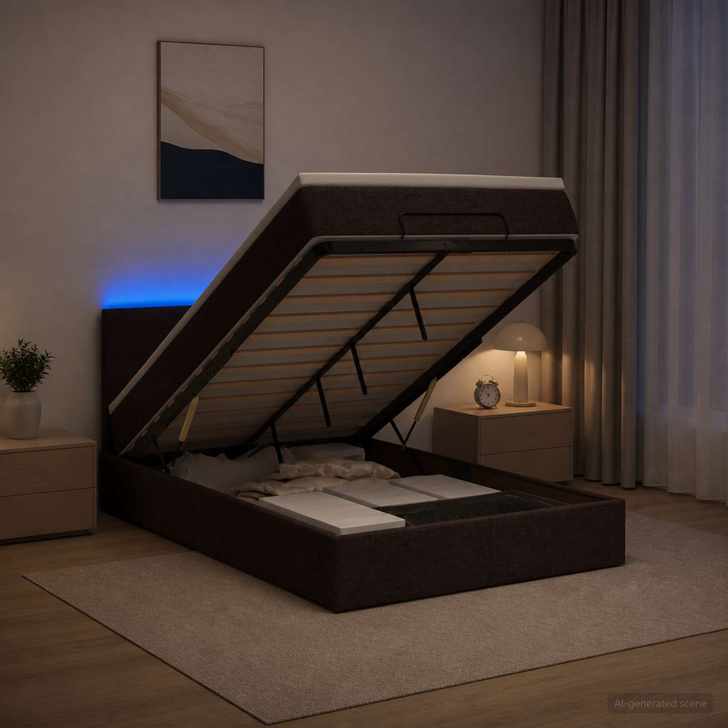 vidaXL Κρεβάτι Ottoman με Στρώμα και LED Σκούρο Καφέ 120 x 190 cm