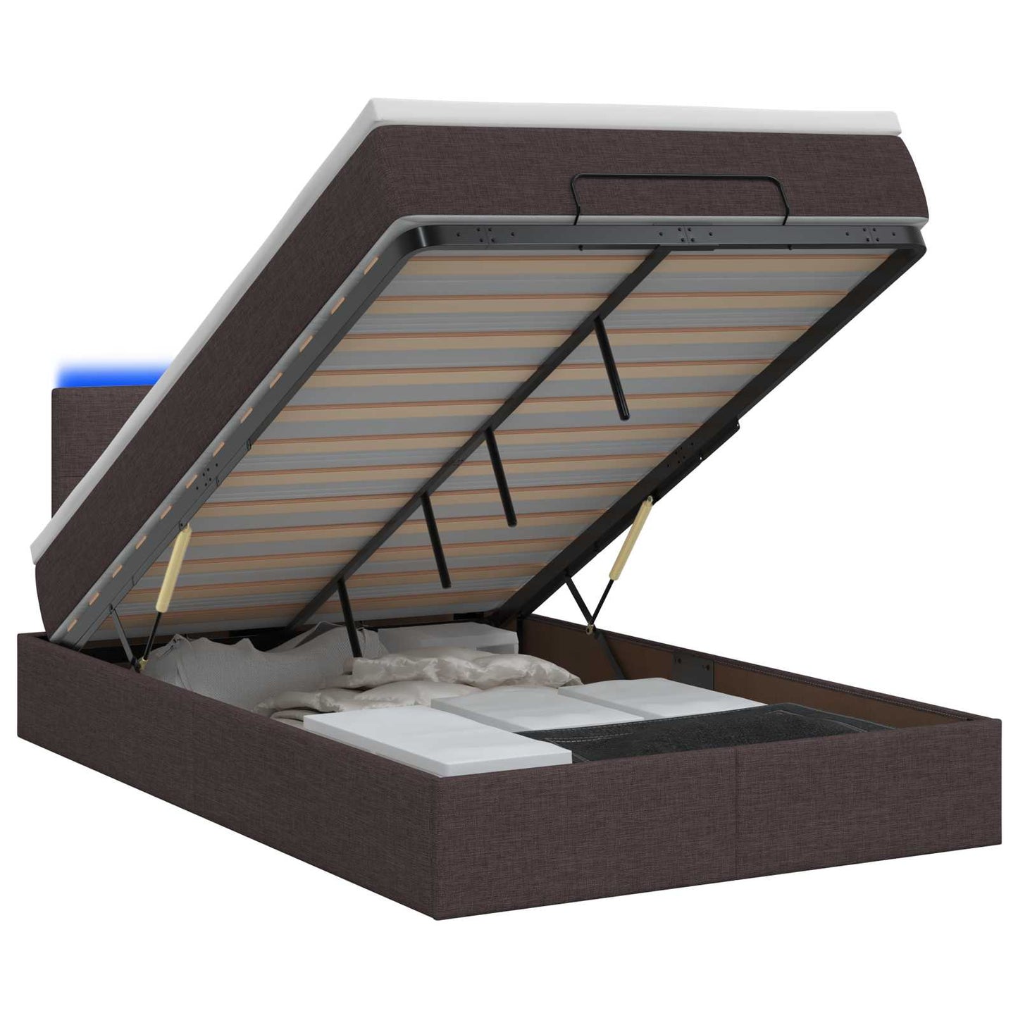 vidaXL Κρεβάτι Ottoman με Στρώμα και LED Σκούρο Καφέ 120 x 190 cm