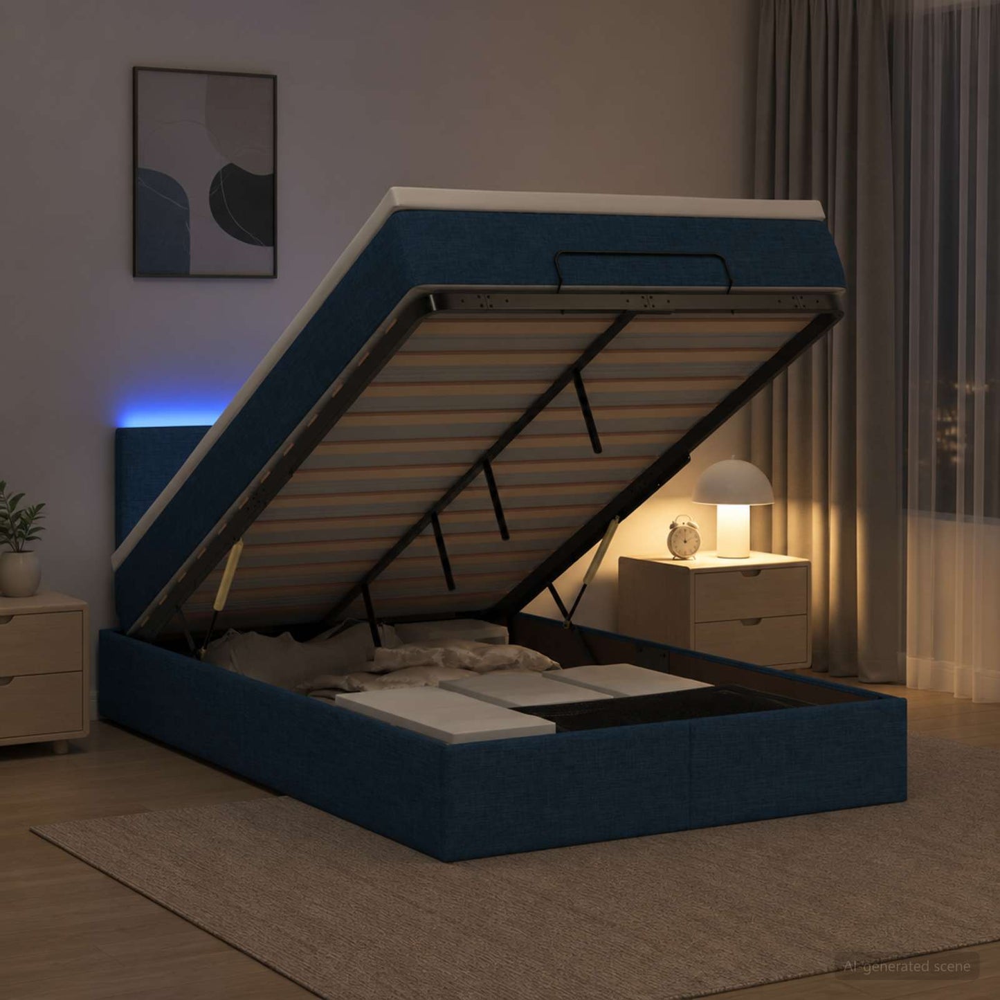 vidaXL Κρεβάτι Ottoman με Στρώμα και LED Μπλε 120 x 200 cm Ύφασμα