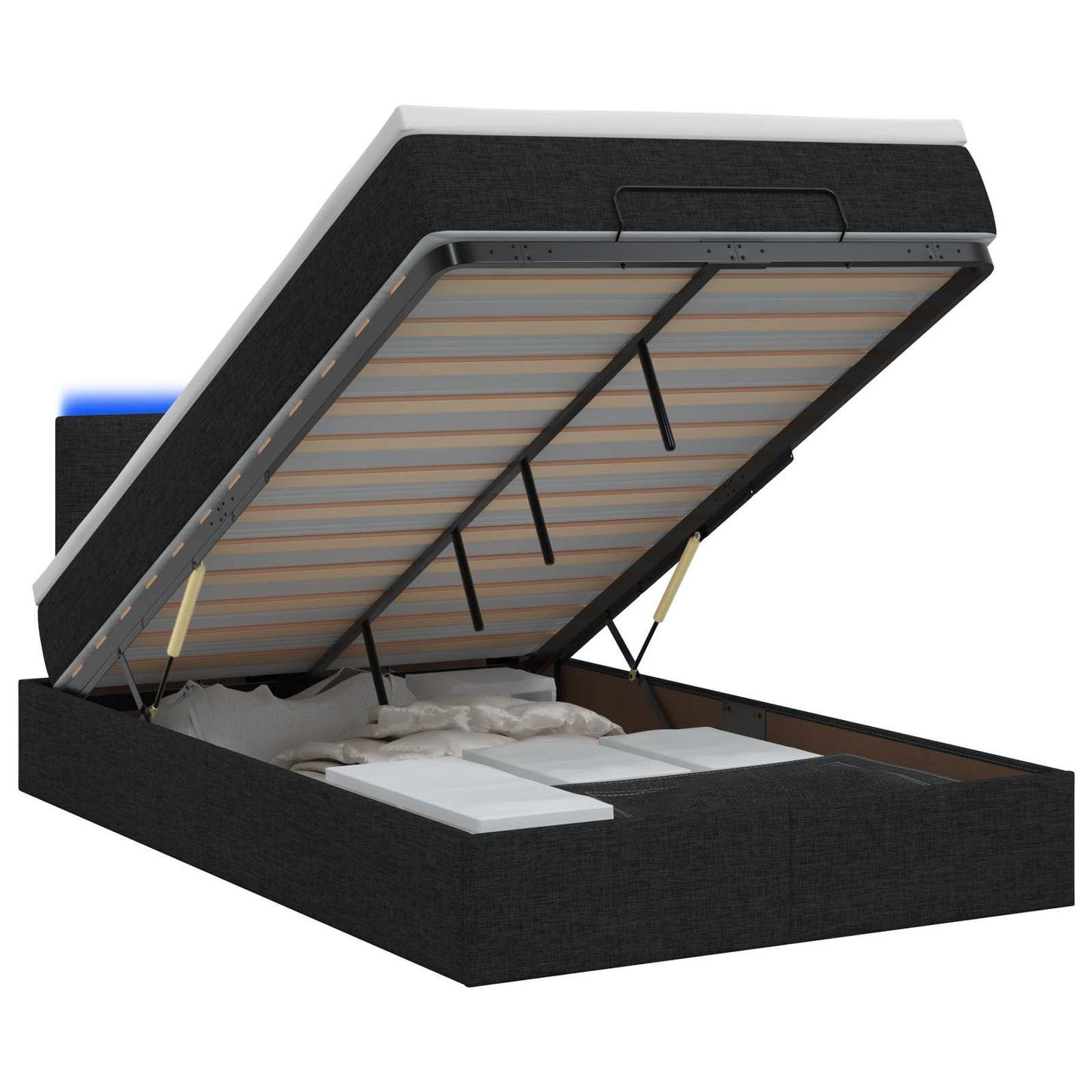 vidaXL Κρεβάτι Ottoman με Στρώμα και LED Μαύρο 120 x 200 cm Ύφασμα