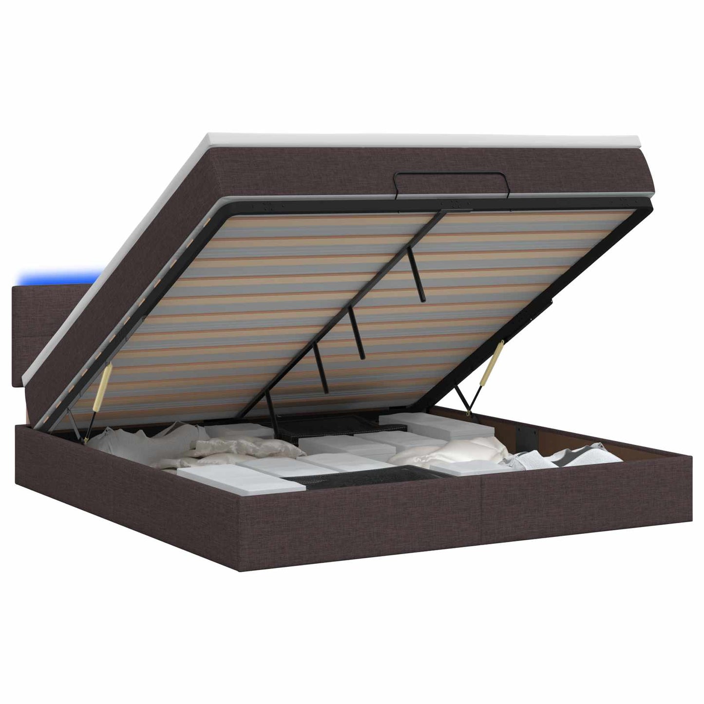 vidaXL Κρεβάτι Ottoman με Στρώμα και LED Σκούρο Καφέ 140 x 190 cm