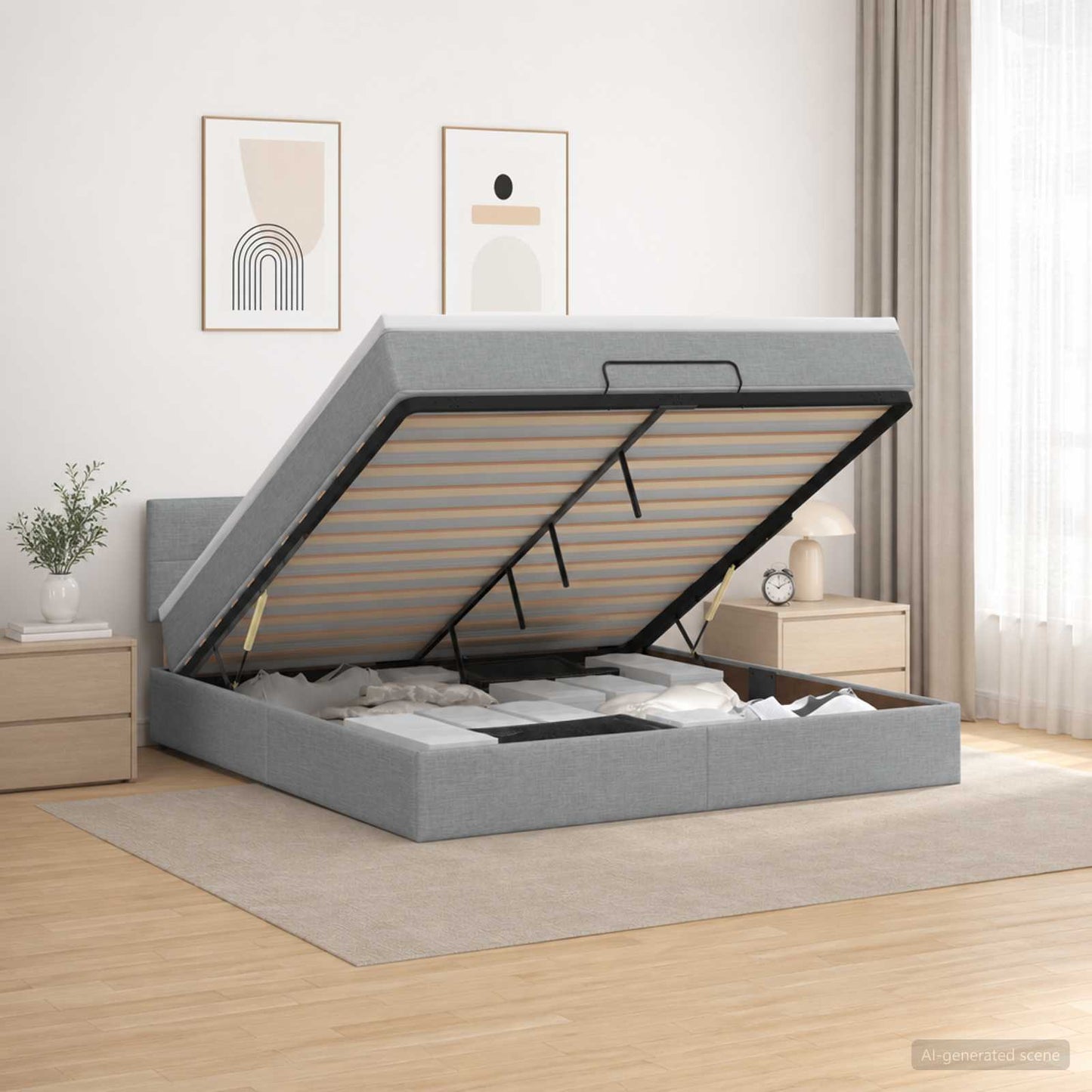 vidaXL Κρεβάτι Ottoman με Στρώμα και LED Ανοιχτό γκρι 180 x 200 cm
