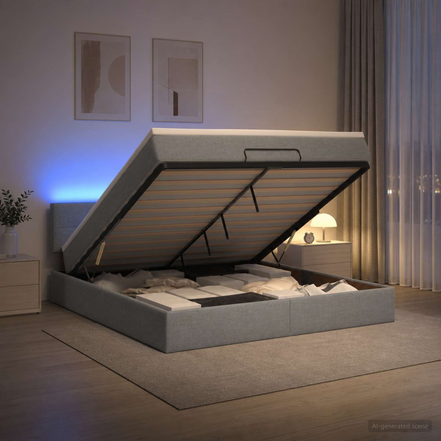 vidaXL Κρεβάτι Ottoman με Στρώμα και LED Ανοιχτό γκρι 180 x 200 cm