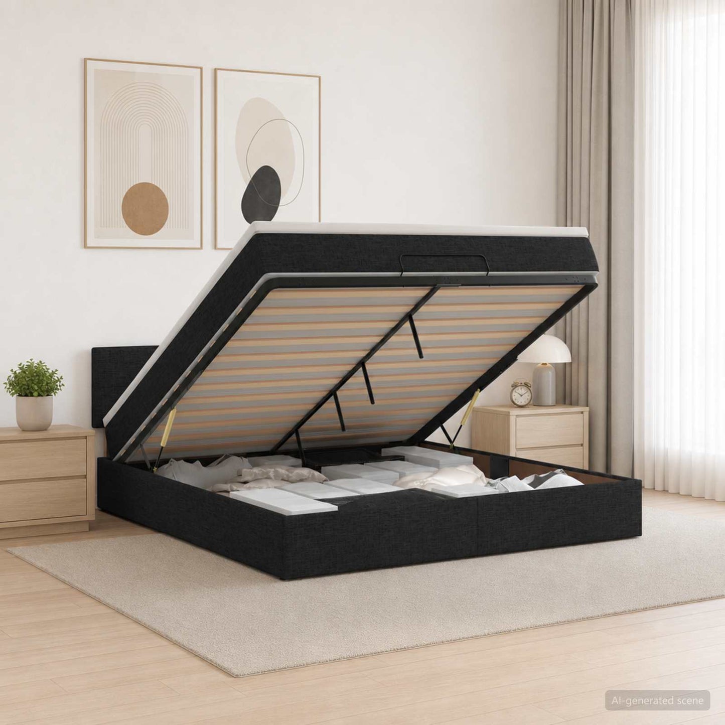 vidaXL Κρεβάτι Ottoman με στρώμα με κεφαλάρι Μαύρο 180 x 200 cm Ύφασμα