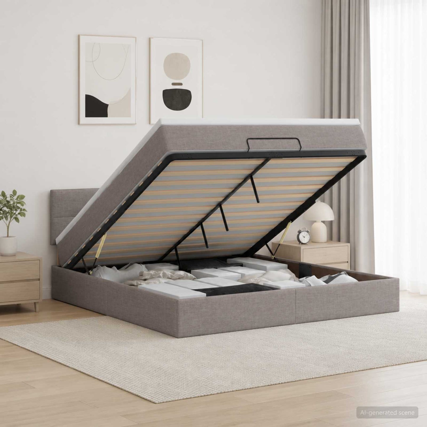 vidaXL Κρεβάτι Ottoman με στρώμα με κεφαλάρι Taupe 140 x 200 cm Ύφασμα