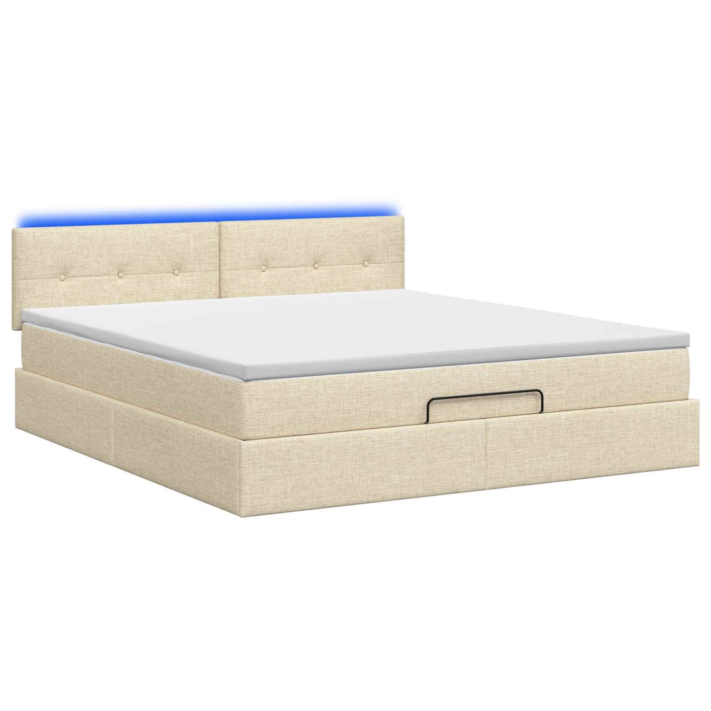 vidaXL Κρεβάτι Ottoman με Στρώμα και LED Κρεμ 180 x 200 cm Ύφασμα