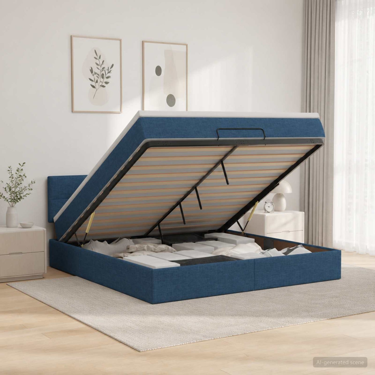 vidaXL Κρεβάτι Ottoman με στρώμα με κεφαλάρι Μπλε 180 x 200 cm Ύφασμα