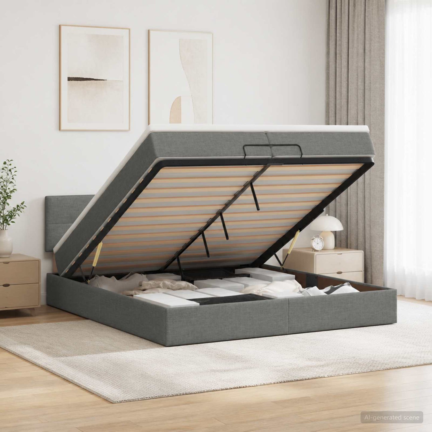 vidaXL Κρεβάτι Ottoman με Στρώμα και LED Σκούρο Γκρι 200 x 200 cm