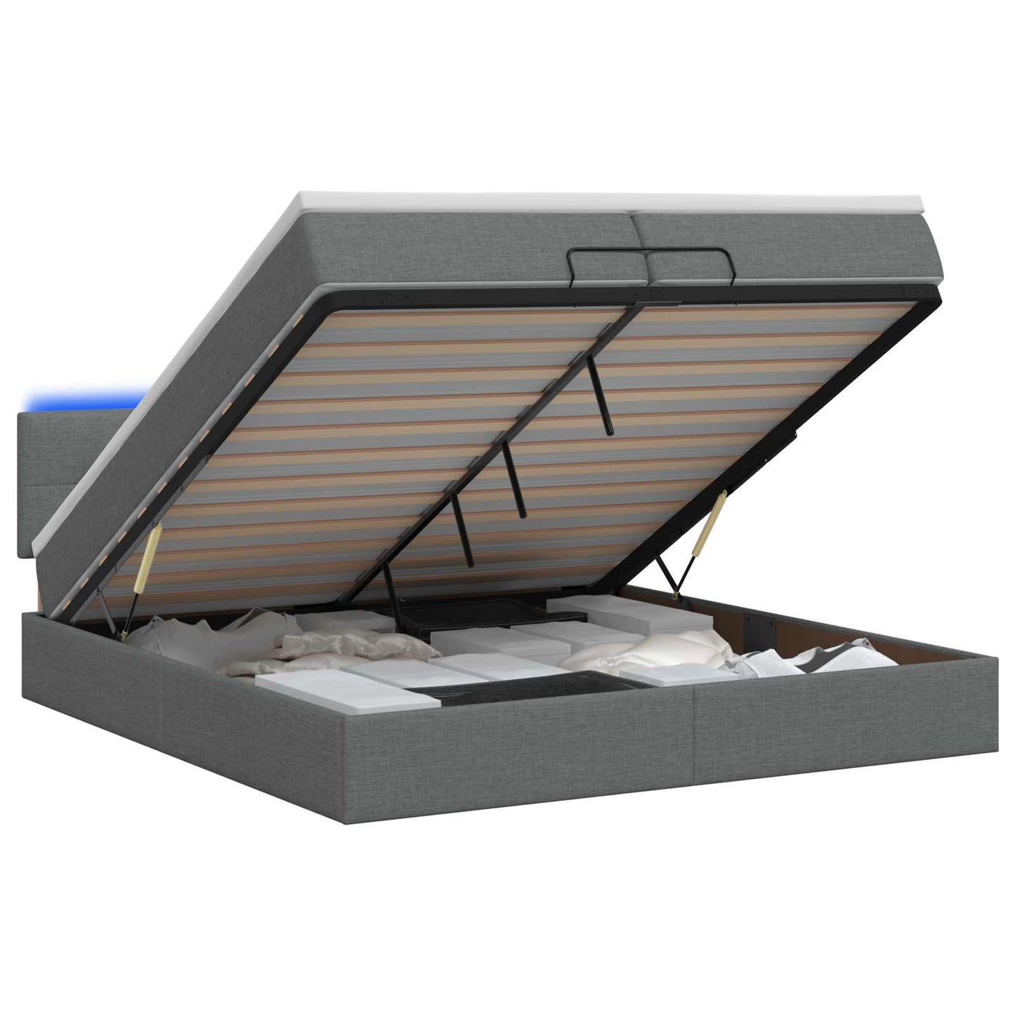 vidaXL Κρεβάτι Ottoman με Στρώμα και LED Σκούρο Γκρι 200 x 200 cm