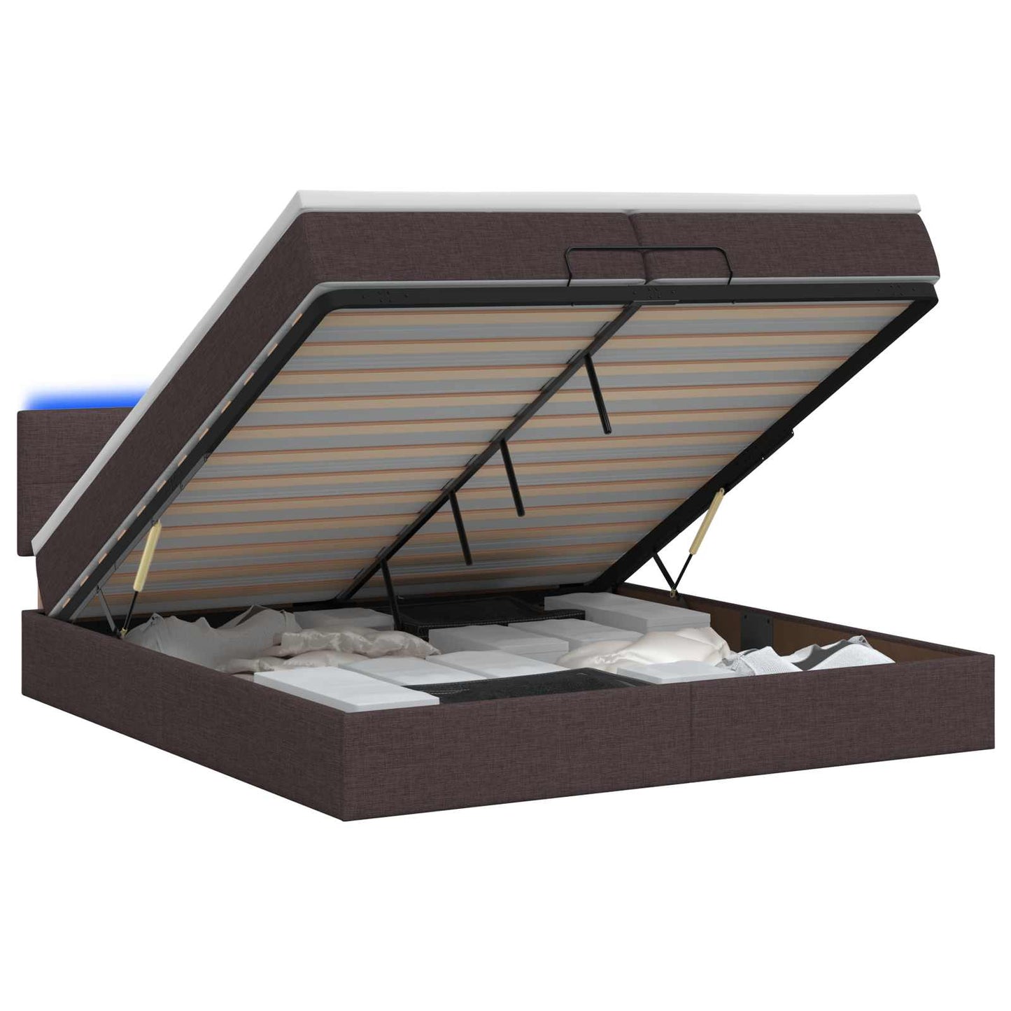 vidaXL Κρεβάτι Ottoman με Στρώμα και LED Σκούρο Καφέ 200 x 200 cm