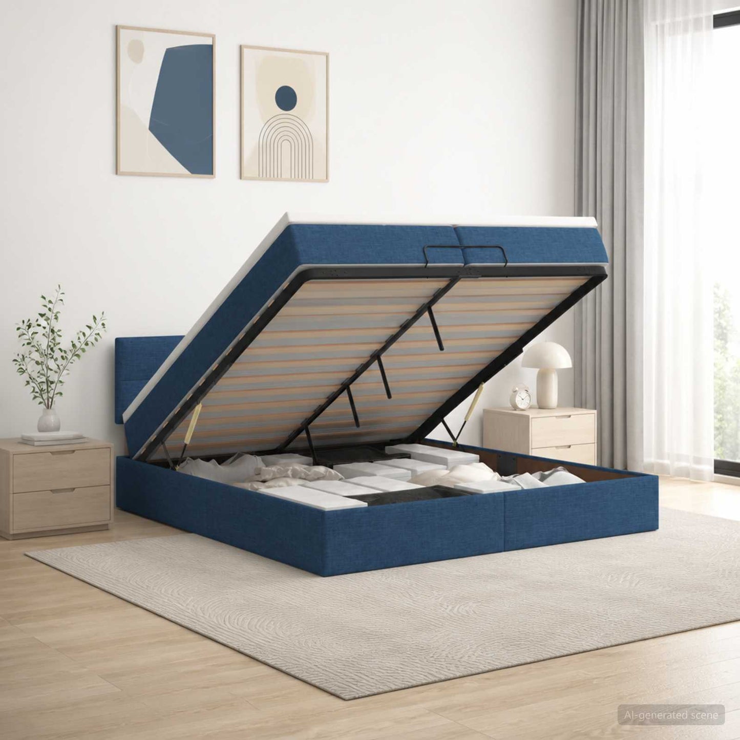 vidaXL Κρεβάτι Ottoman με στρώμα με κεφαλάρι Μπλε 200 x 200 cm Ύφασμα