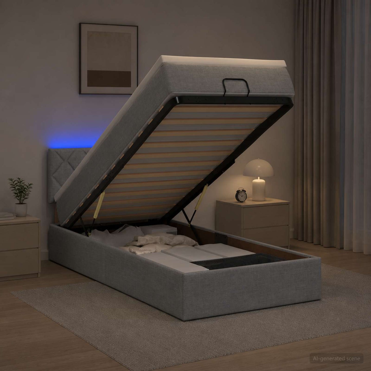 vidaXL Κρεβάτι Ottoman με Στρώμα και LED Ανοιχτό γκρι 90 x 190 cm