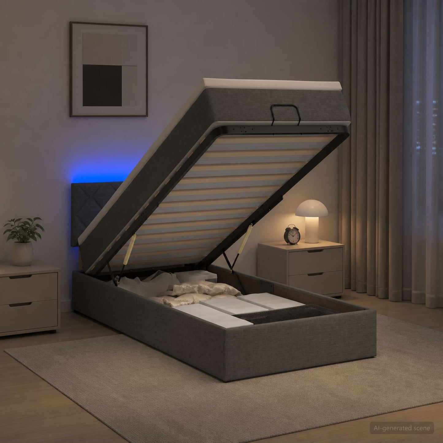 vidaXL Κρεβάτι Ottoman με Στρώμα και LED Σκούρο Γκρι 80 x 200 cm