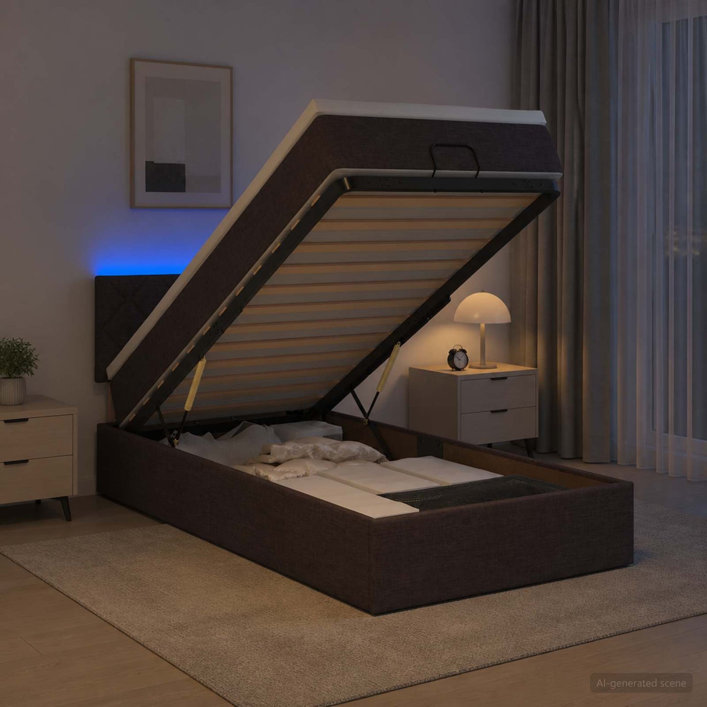 vidaXL Κρεβάτι Ottoman με Στρώμα και LED Σκούρο Καφέ 80 x 200 cm