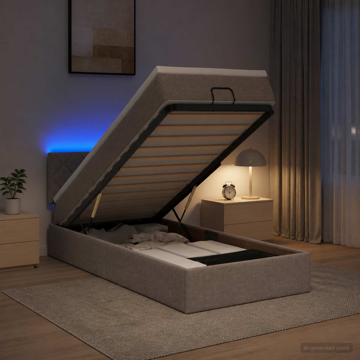 vidaXL Κρεβάτι Ottoman με Στρώμα και LED Taupe 80 x 200 cm Ύφασμα