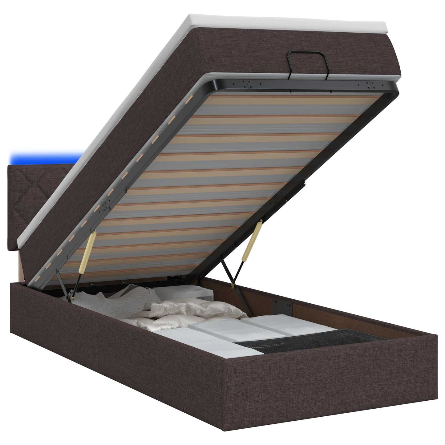 vidaXL Κρεβάτι Ottoman με Στρώμα και LED Σκούρο Καφέ 90 x 200 cm