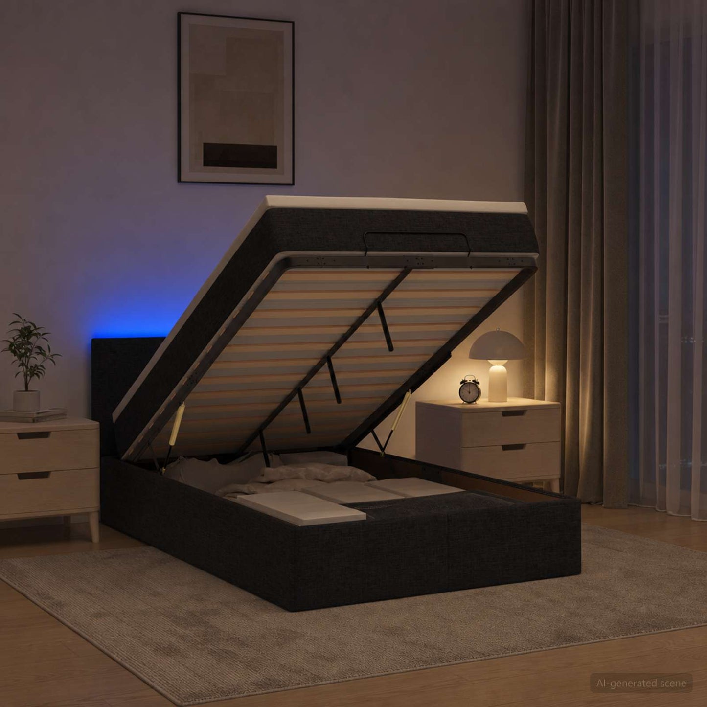 vidaXL Κρεβάτι Ottoman με Στρώμα και LED Μαύρο 120 x 200 cm Ύφασμα