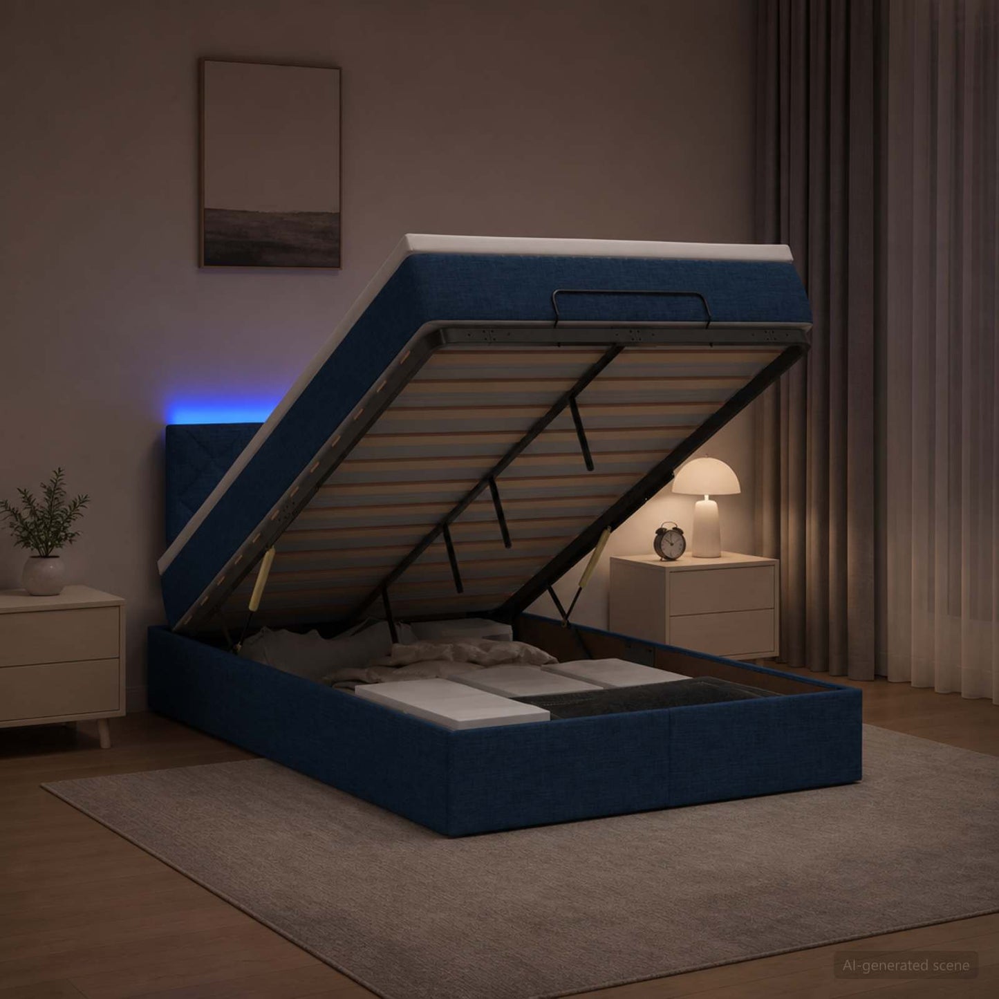 vidaXL Κρεβάτι Ottoman με Στρώμα και LED Μπλε 120 x 190 cm Ύφασμα