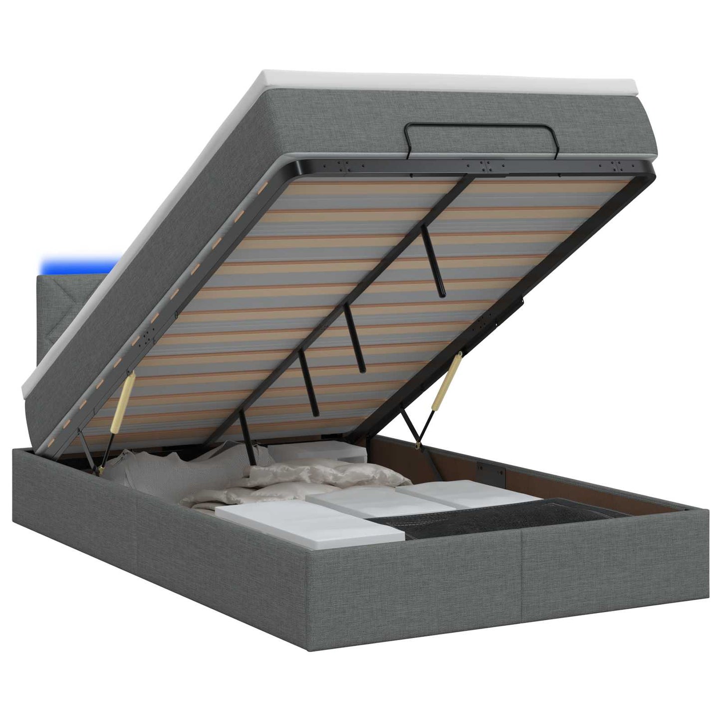 vidaXL Κρεβάτι Ottoman με Στρώμα και LED Σκούρο Γκρι 120 x 200 cm