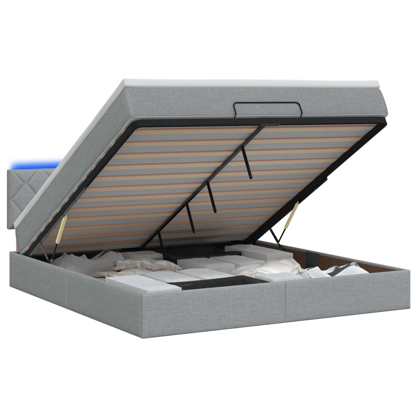 vidaXL Κρεβάτι Ottoman με Στρώμα και LED Ανοιχτό γκρι 140 x 190 cm