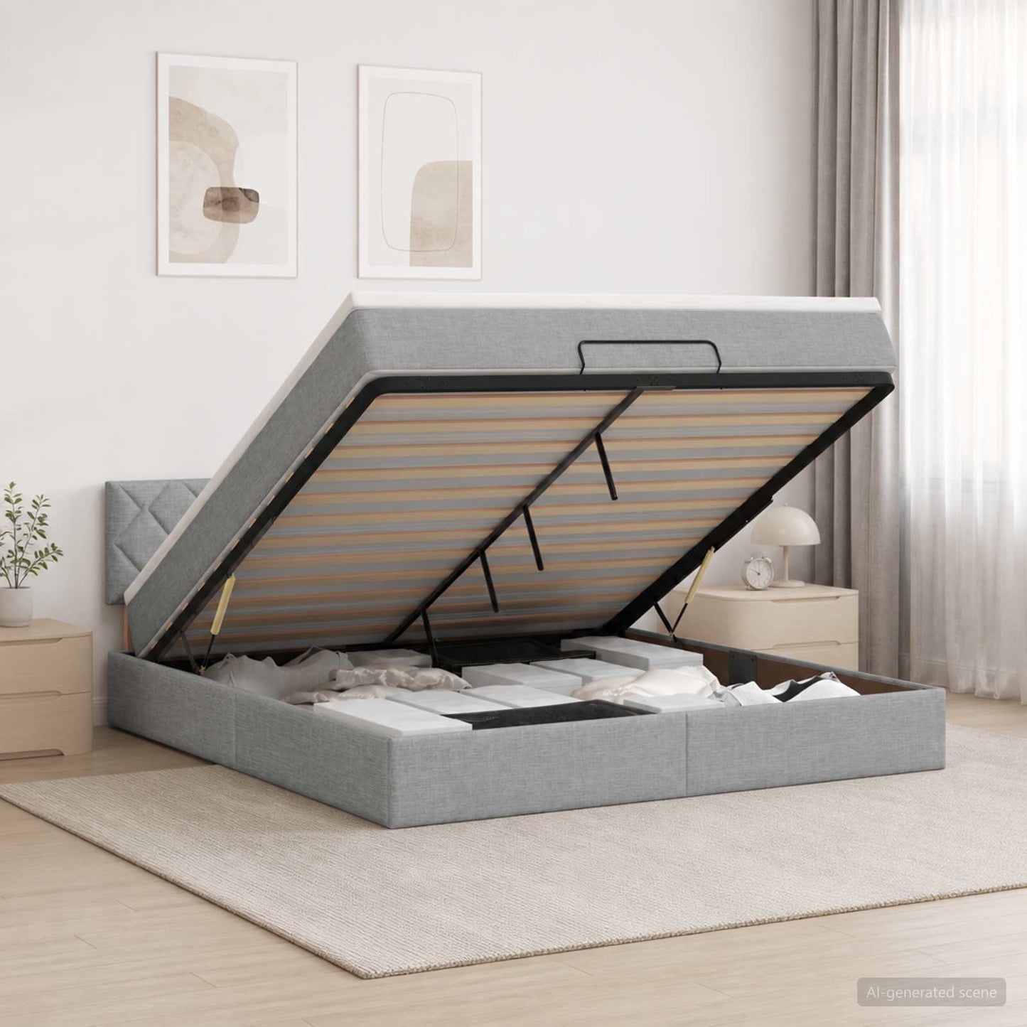 vidaXL Κρεβάτι Ottoman με Στρώμα και LED Ανοιχτό γκρι 180 x 200 cm
