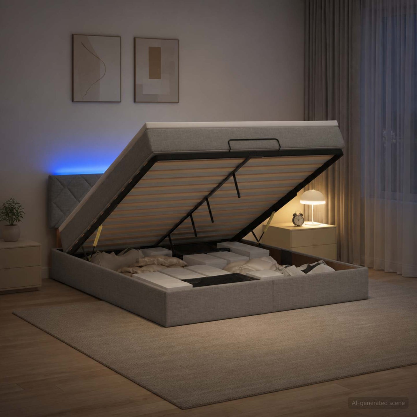 vidaXL Κρεβάτι Ottoman με Στρώμα και LED Ανοιχτό γκρι 140 x 190 cm