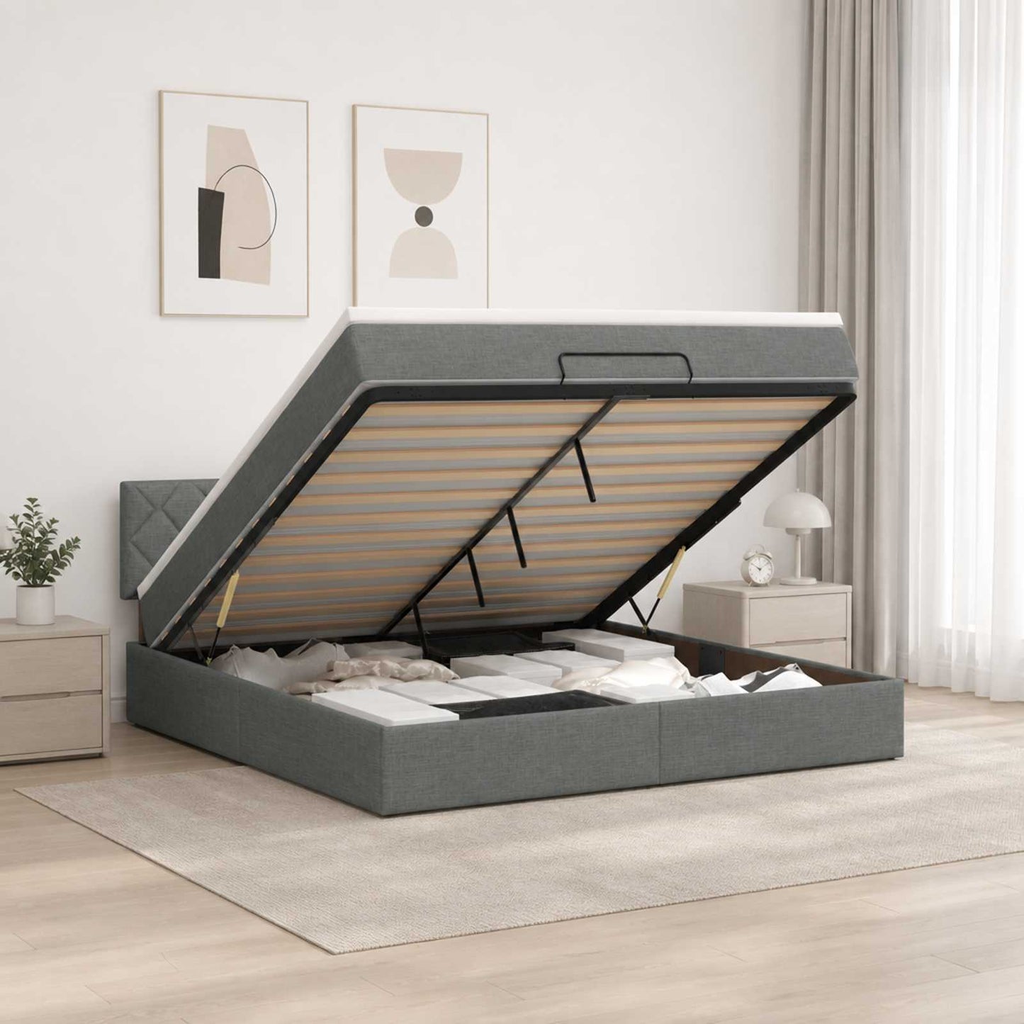 vidaXL Κρεβάτι Ottoman με Στρώμα και LED Σκούρο Γκρι 160 x 200 cm