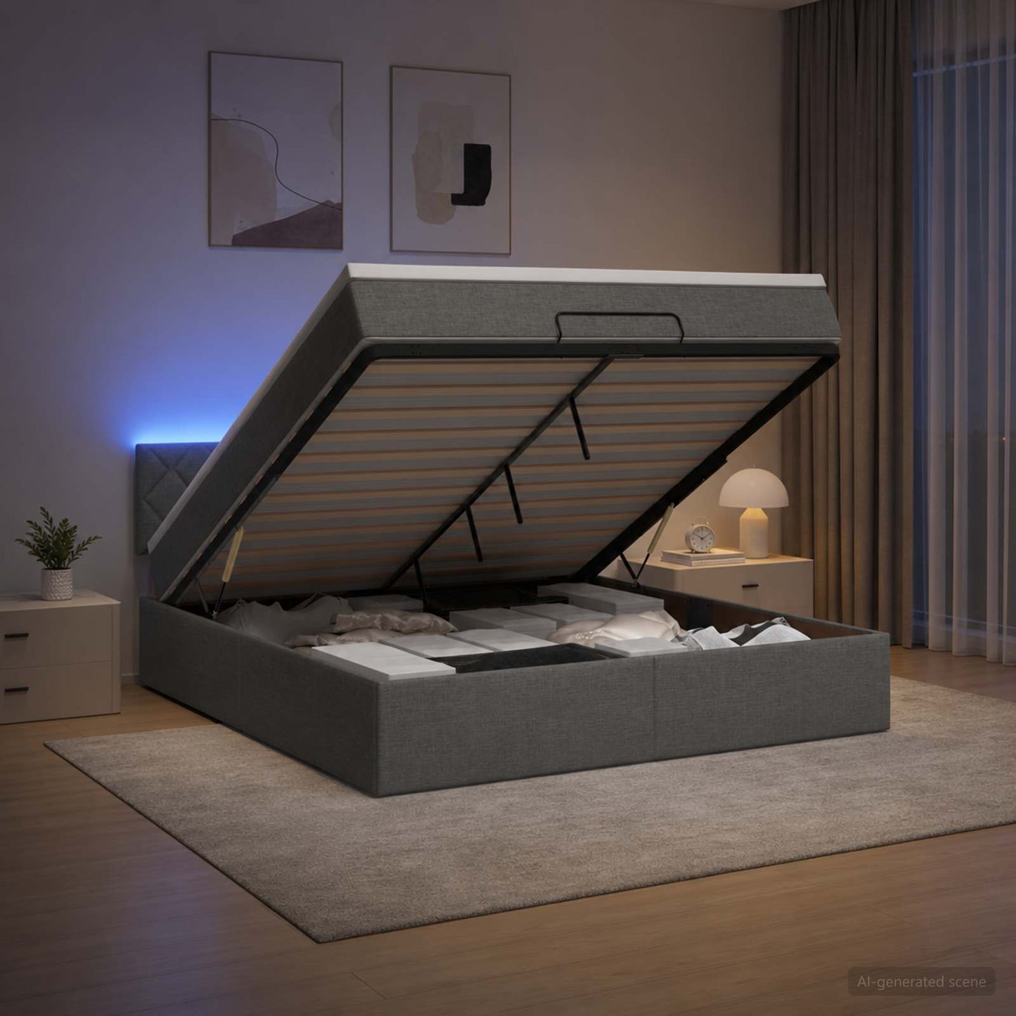 vidaXL Κρεβάτι Ottoman με Στρώμα και LED Σκούρο Γκρι 160 x 200 cm