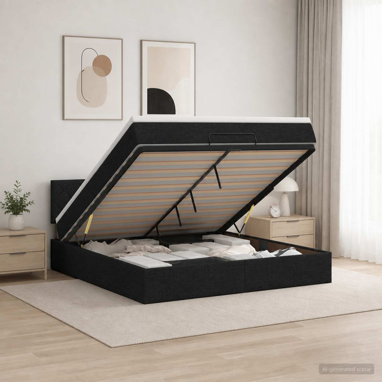 vidaXL Κρεβάτι Ottoman με στρώμα με κεφαλάρι Μαύρο 160 x 200 cm Ύφασμα