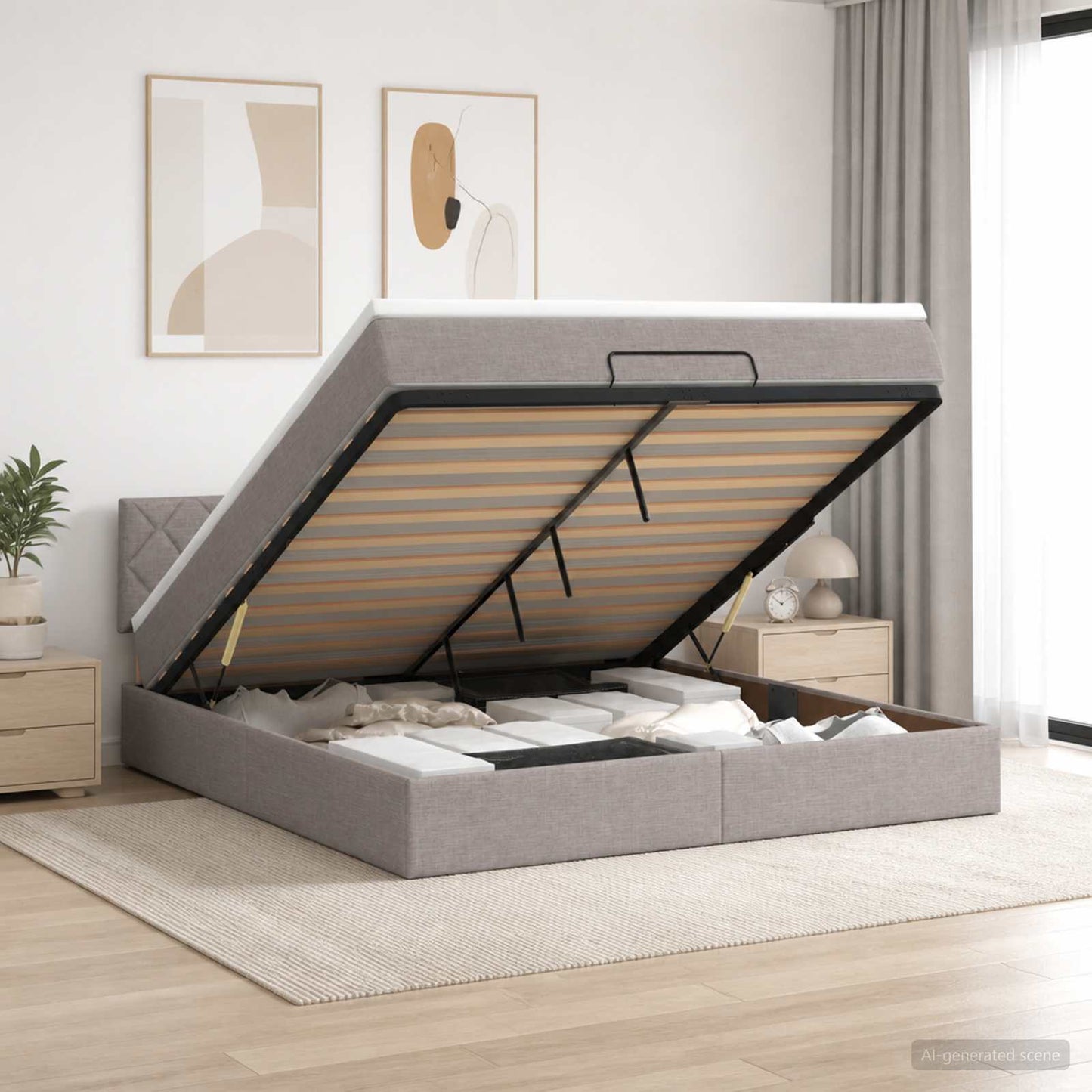 vidaXL Κρεβάτι Ottoman με στρώμα με κεφαλάρι Taupe 140 x 190 cm Ύφασμα