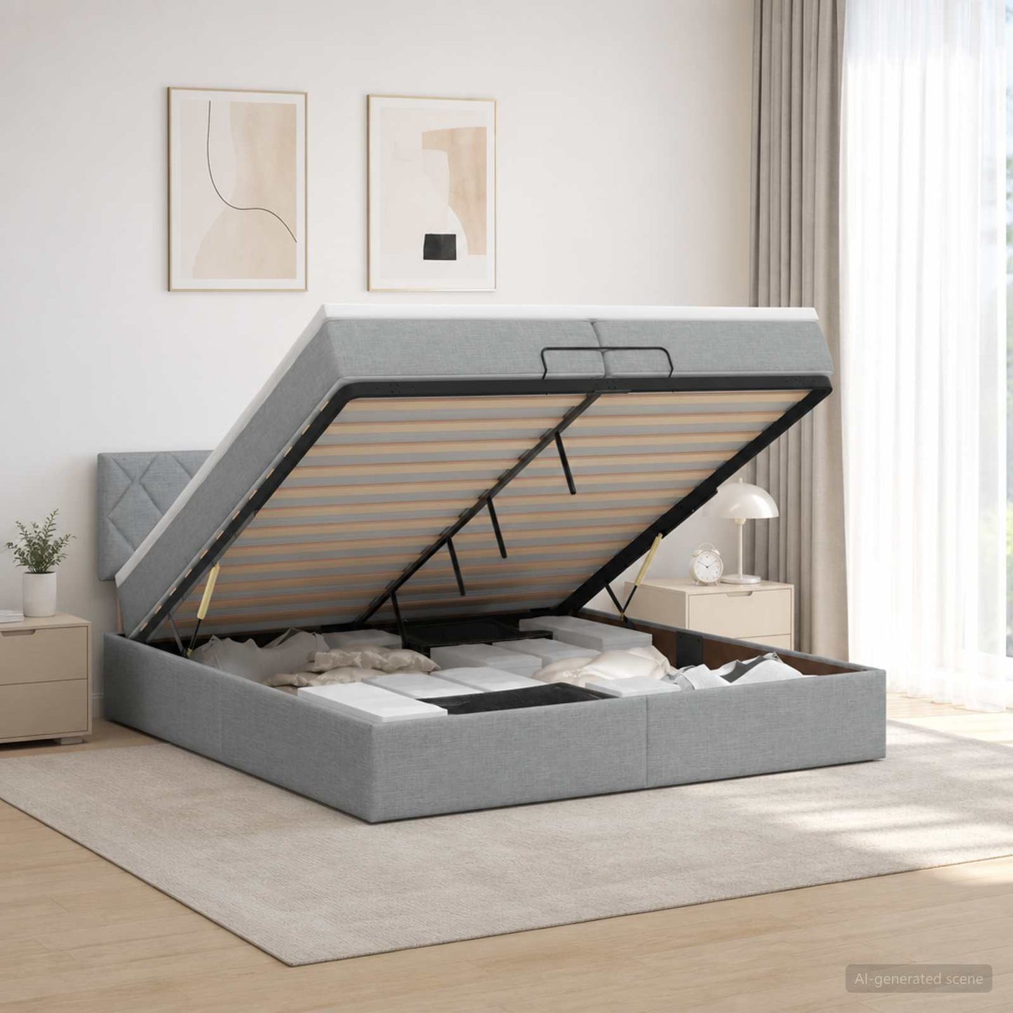 vidaXL Κρεβάτι Ottoman με στρώμα Ανοιχτό γκρι 200 x 200 cm Ύφασμα