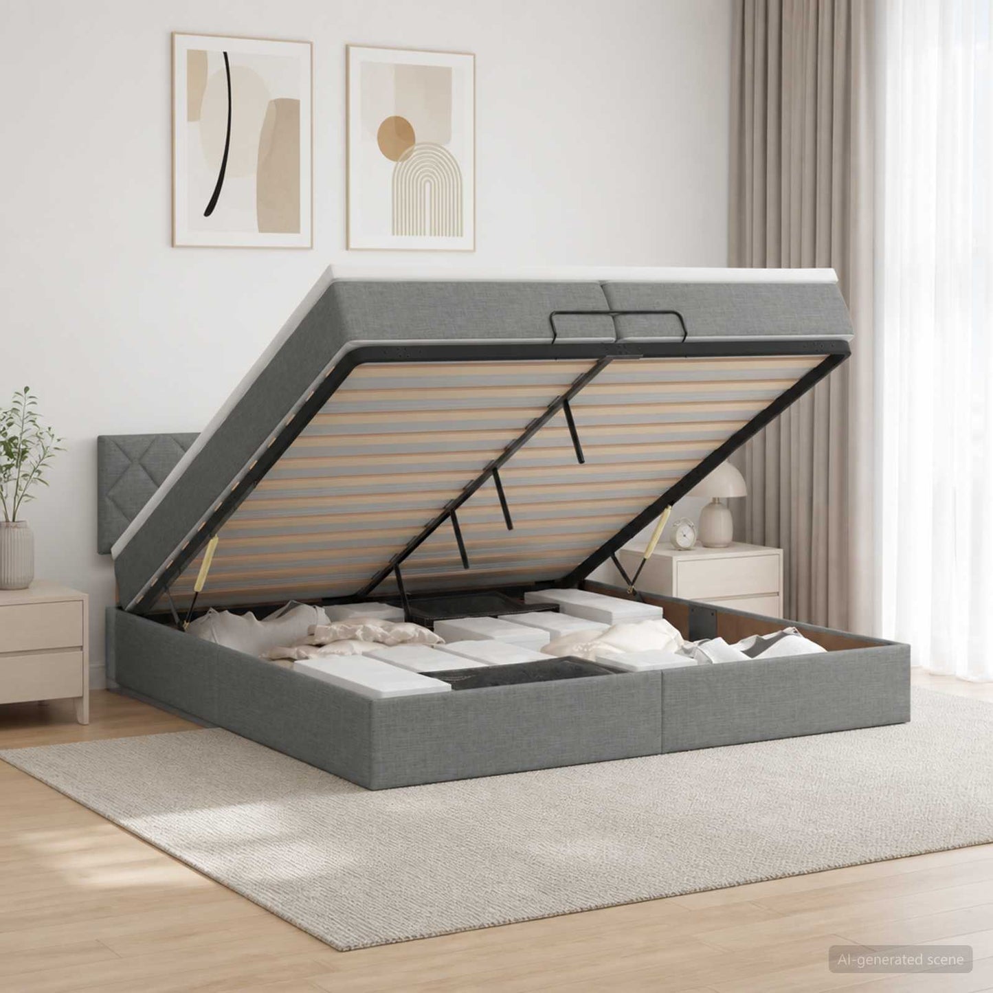 vidaXL Κρεβάτι Ottoman με στρώμα Σκούρο Γκρι 200 x 200 cm Ύφασμα
