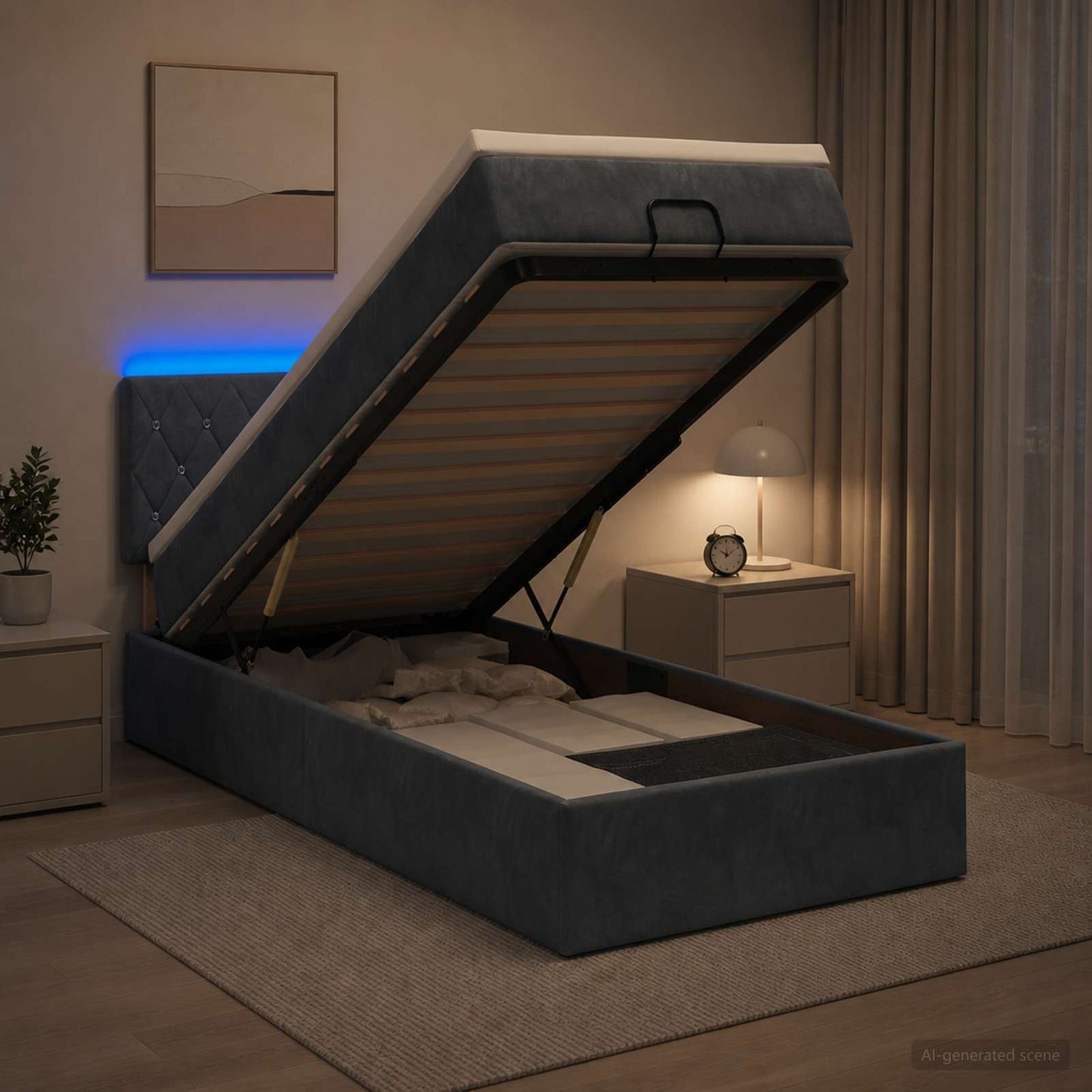 vidaXL Κρεβάτι Ottoman με Στρώμα και LED Σκούρο Γκρι 80 x 200 cm