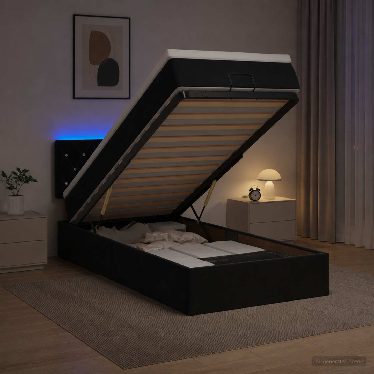 vidaXL Κρεβάτι Ottoman με Στρώμα και LED Μαύρο 80 x 200 cm Βελούδο