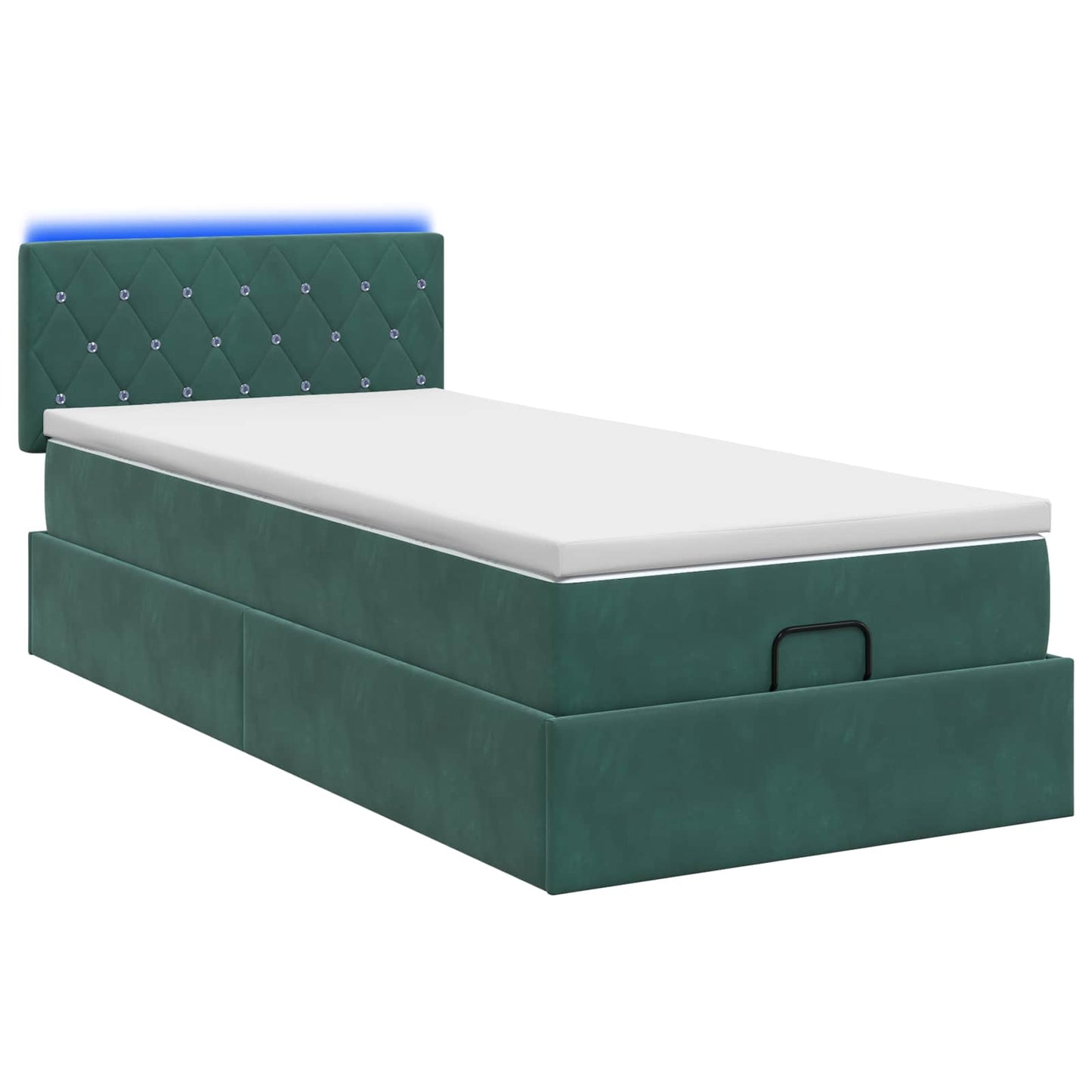 vidaXL Κρεβάτι Ottoman με Στρώμα και LED Σκούρο Πράσινο 90 x 190 cm