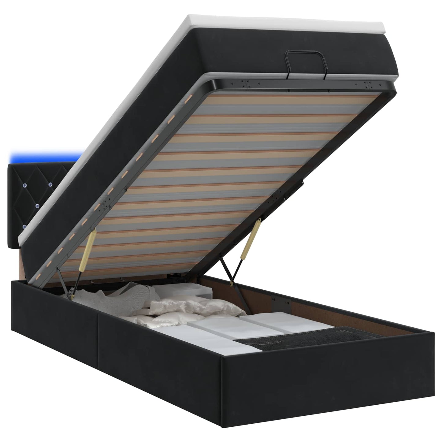vidaXL Κρεβάτι Ottoman με Στρώμα και LED Μαύρο 90 x 200 cm Βελούδο