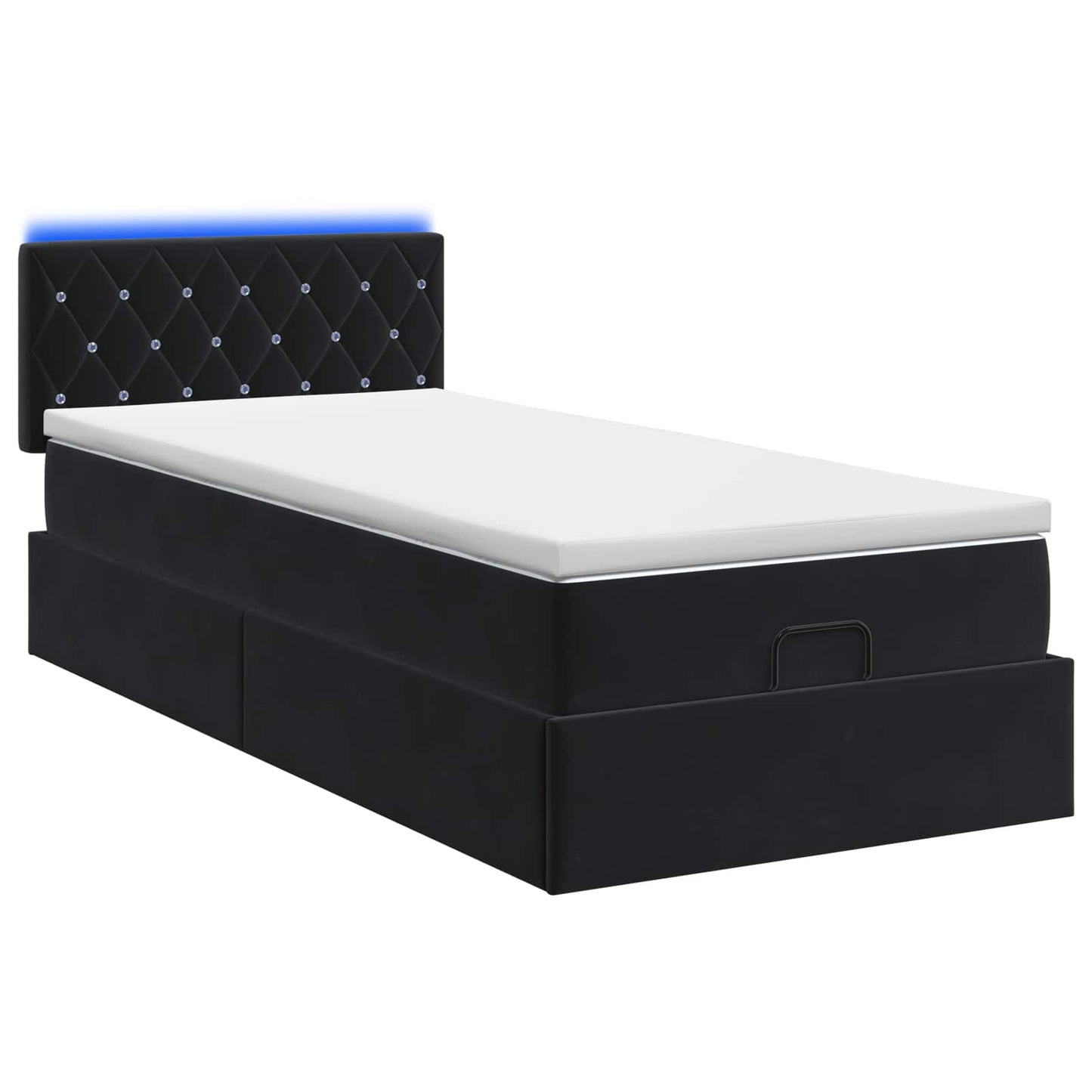 vidaXL Κρεβάτι Ottoman με Στρώμα και LED Μαύρο 100 x 200 cm Βελούδο