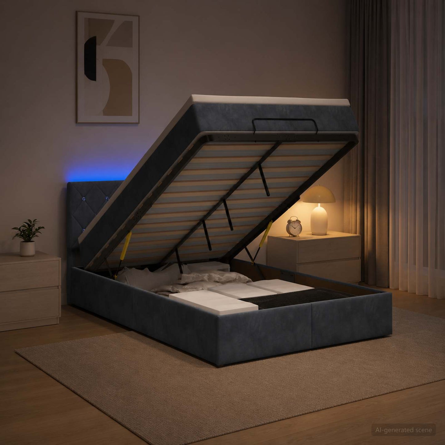 vidaXL Κρεβάτι Ottoman με Στρώμα και LED Σκούρο Γκρι 120 x 190 cm