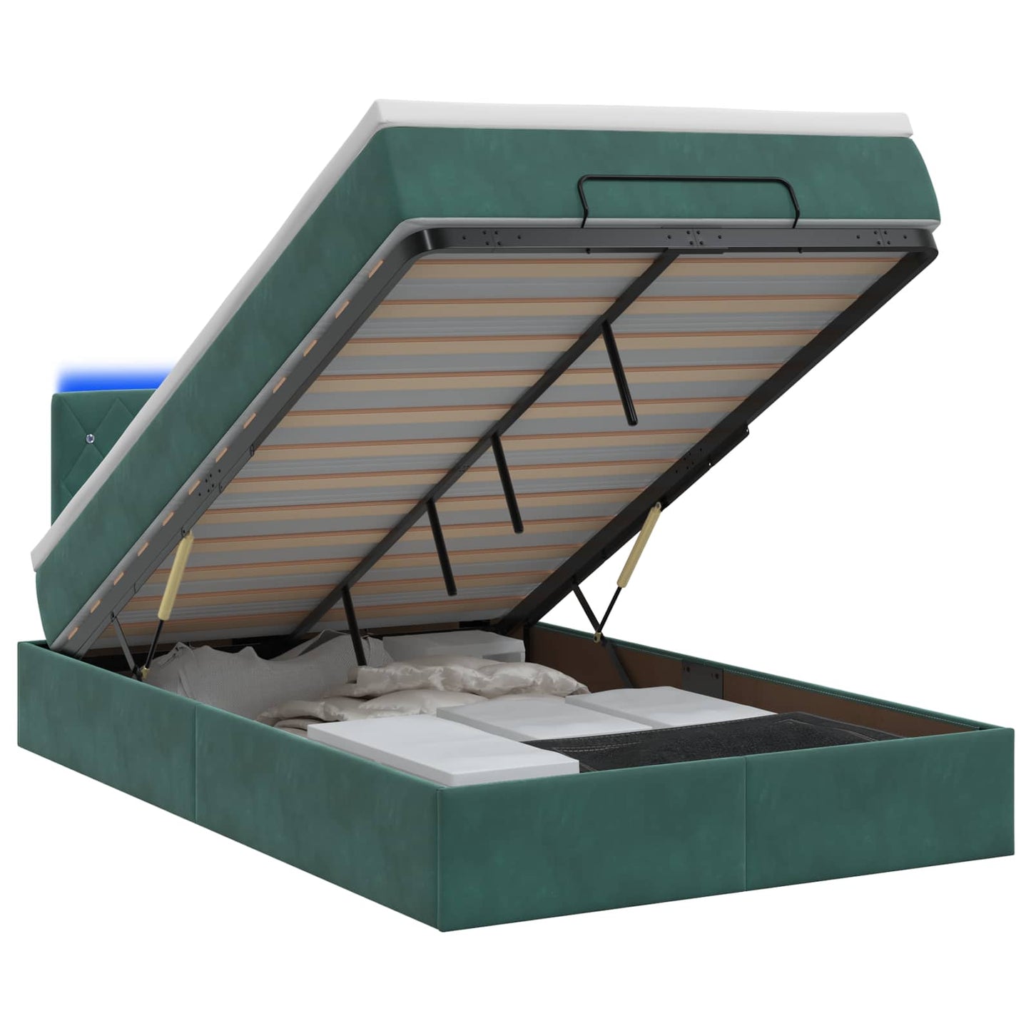 vidaXL Κρεβάτι Ottoman με Στρώμα και LED Σκούρο Πράσινο 120 x 190 cm