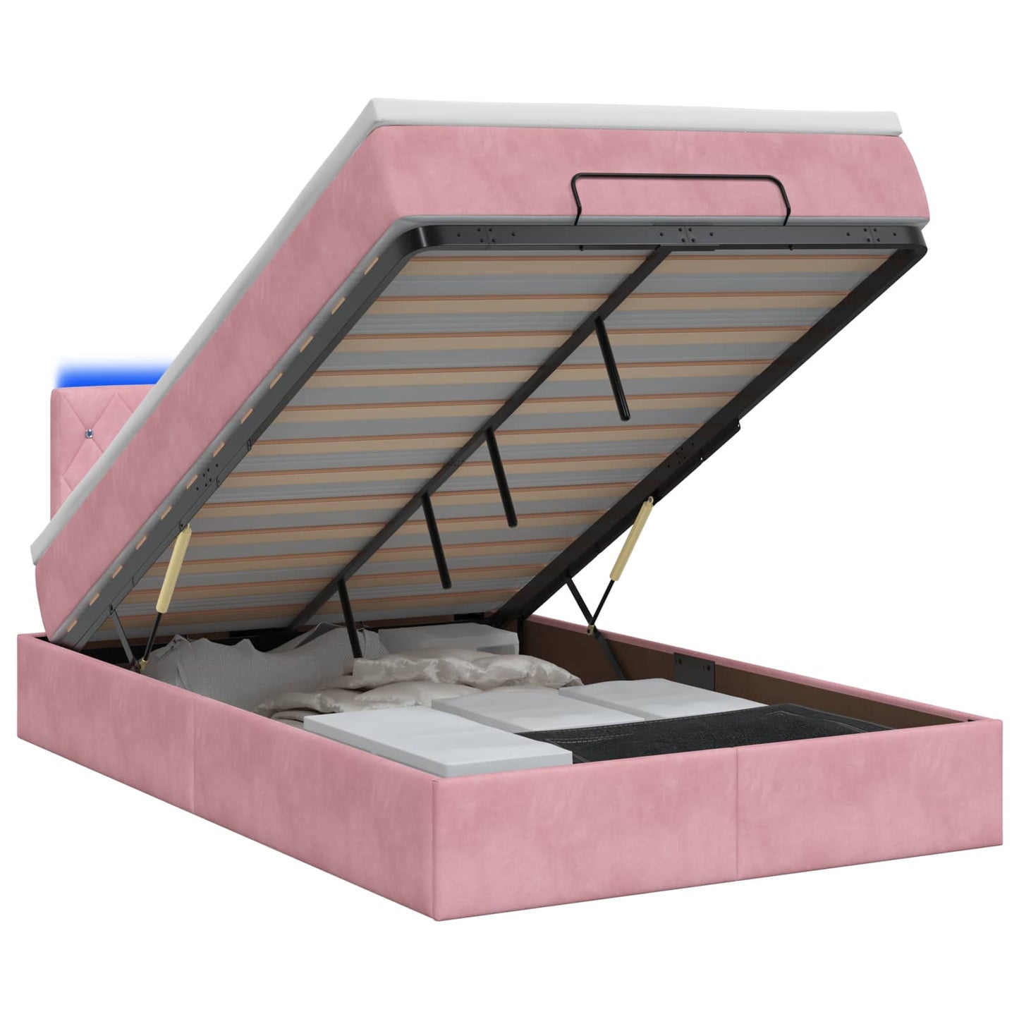 vidaXL Κρεβάτι Ottoman με Στρώμα και LED Ροζ 120 x 200 cm Βελούδο