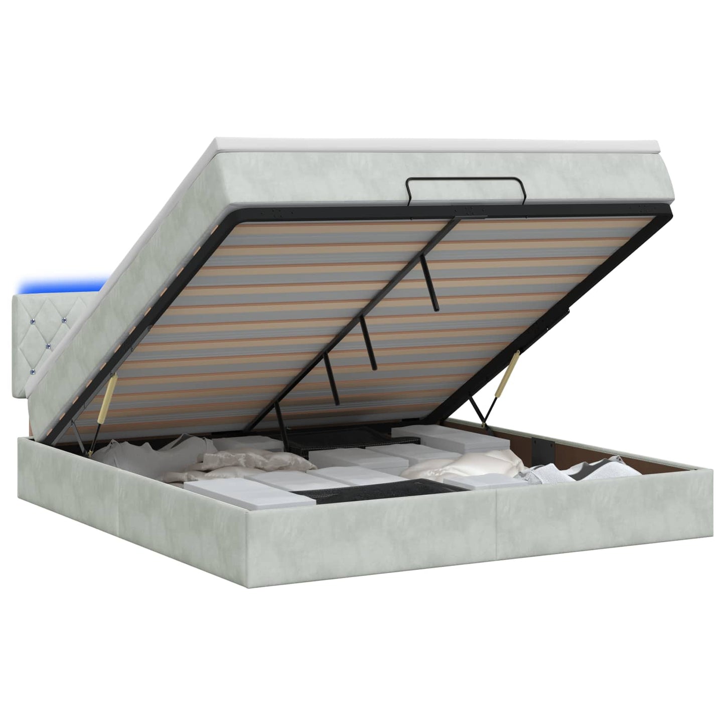 vidaXL Κρεβάτι Ottoman με Στρώμα και LED Ανοιχτό γκρι 140 x 200 cm