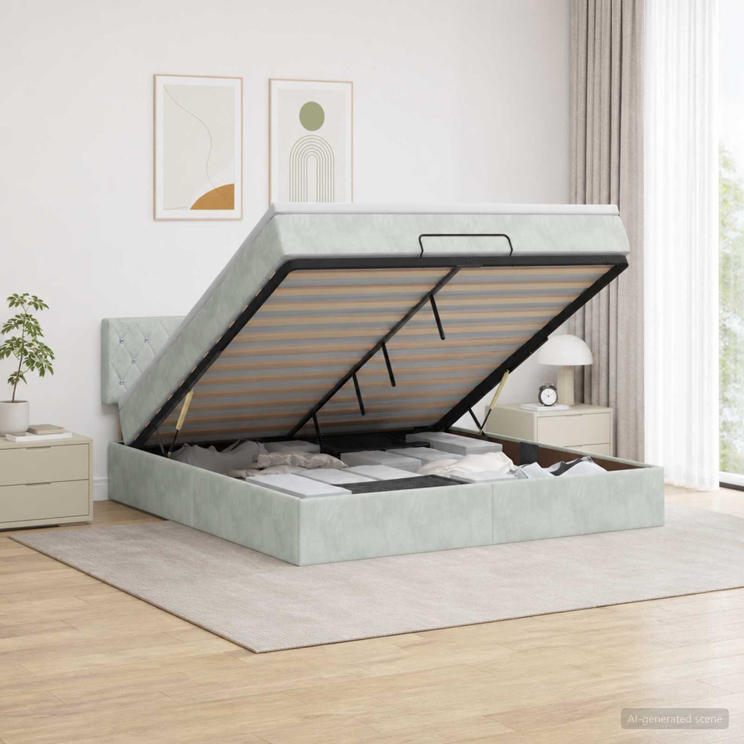 vidaXL Κρεβάτι Ottoman με στρώμα Ανοιχτό γκρι 140 x 200 cm Βελούδο