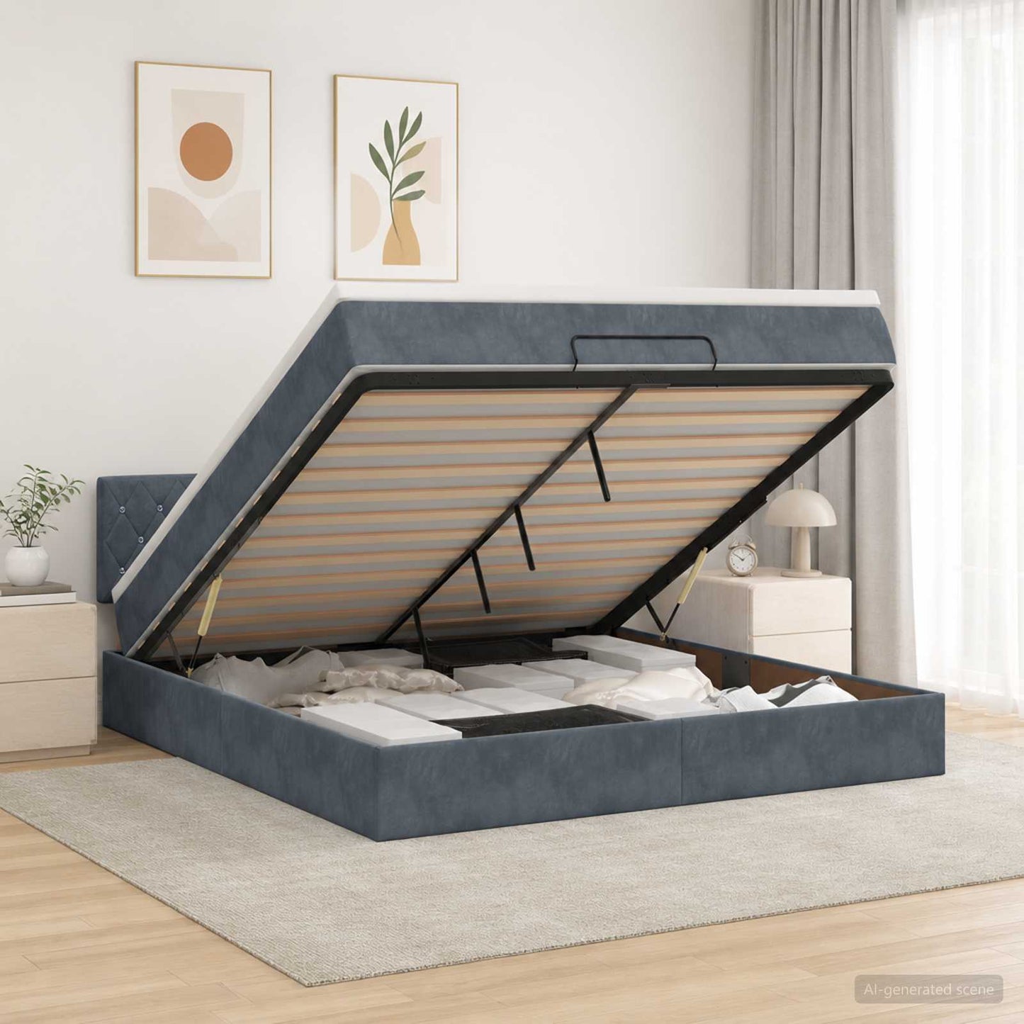 vidaXL Κρεβάτι Ottoman με στρώμα Σκούρο Γκρι 140 x 200 cm Βελούδο
