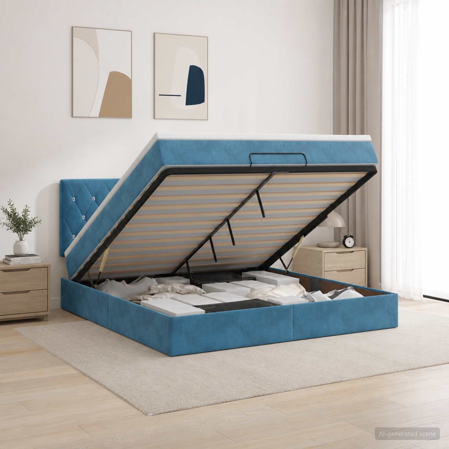 vidaXL Κρεβάτι Ottoman με στρώμα Σκούρο Μπλε 140 x 190 cm Βελούδο