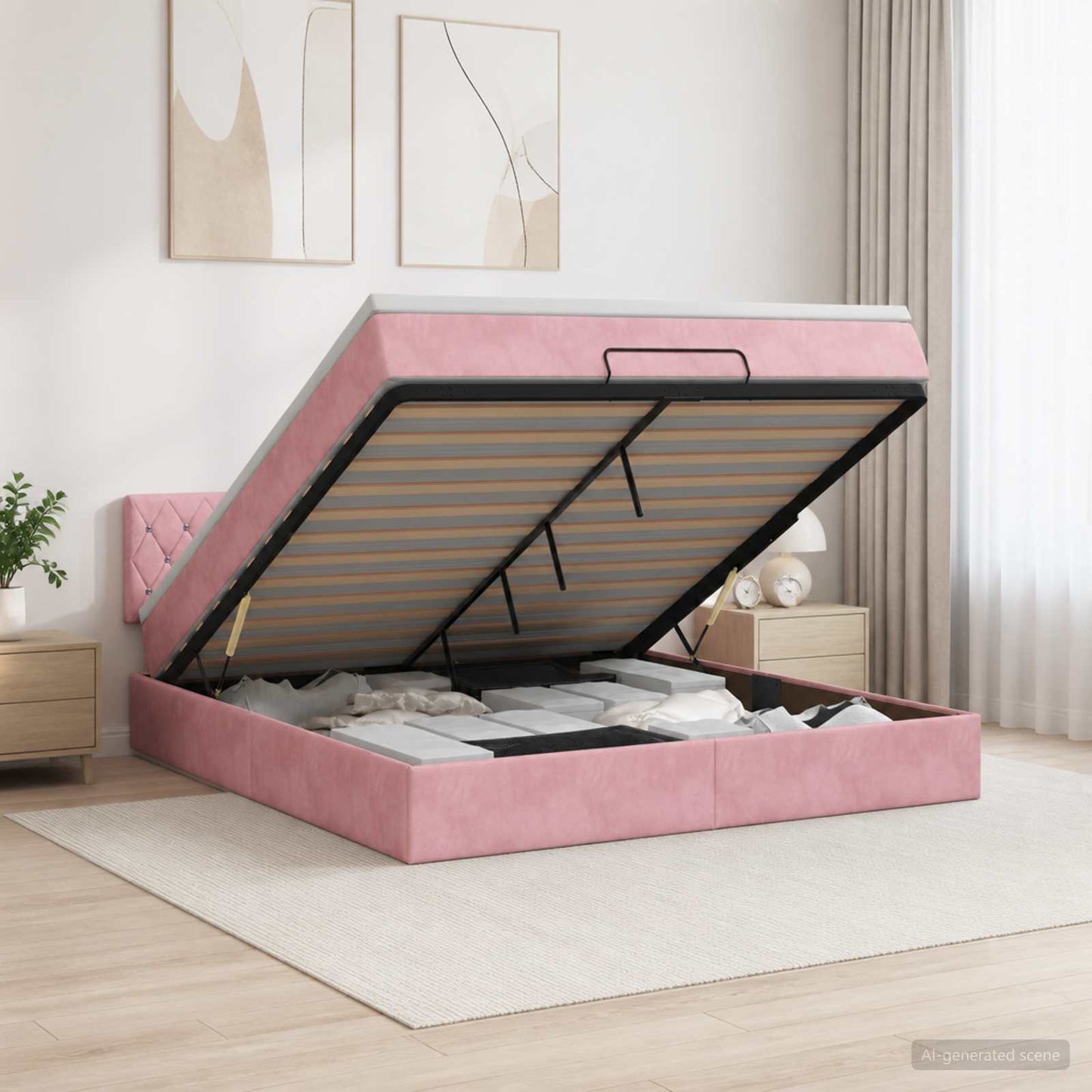 vidaXL Κρεβάτι Ottoman με Στρώμα και LED Ροζ 180 x 200 cm Βελούδο