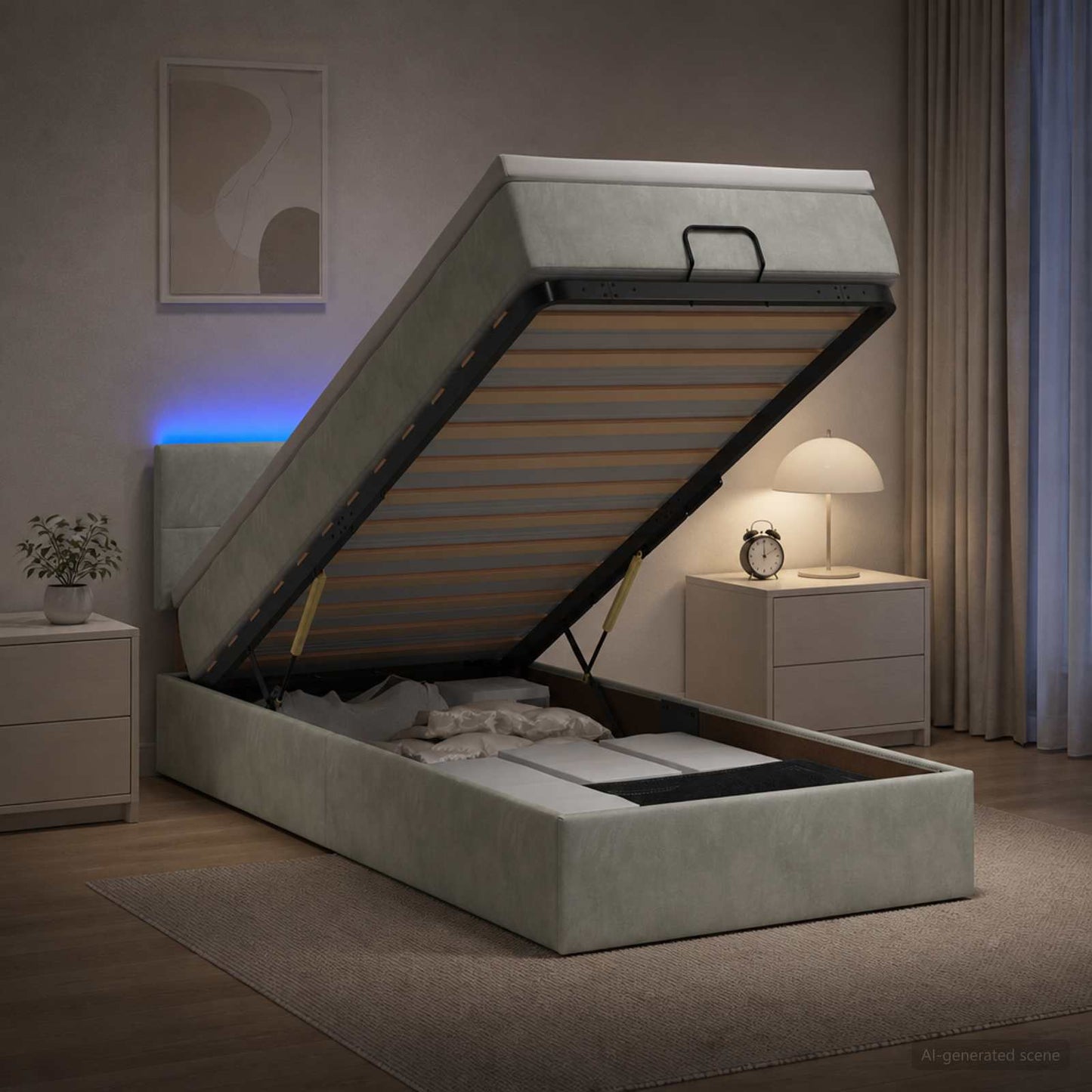vidaXL Κρεβάτι Ottoman με Στρώμα και LED Ανοιχτό γκρι 80 x 200 cm