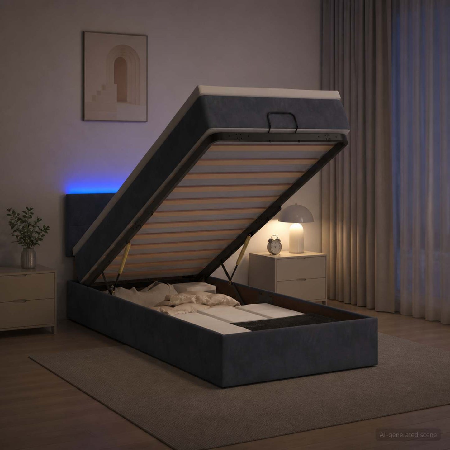 vidaXL Κρεβάτι Ottoman με Στρώμα και LED Σκούρο Γκρι 100 x 200 cm