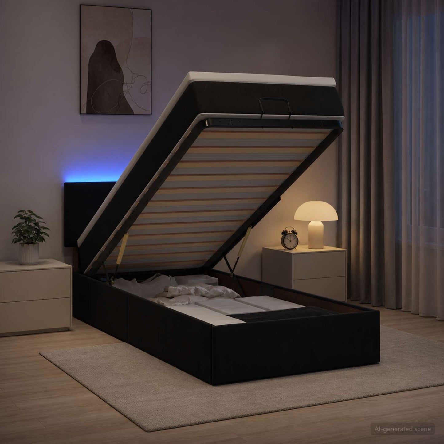 vidaXL Κρεβάτι Ottoman με Στρώμα και LED Μαύρο 80 x 200 cm Βελούδο