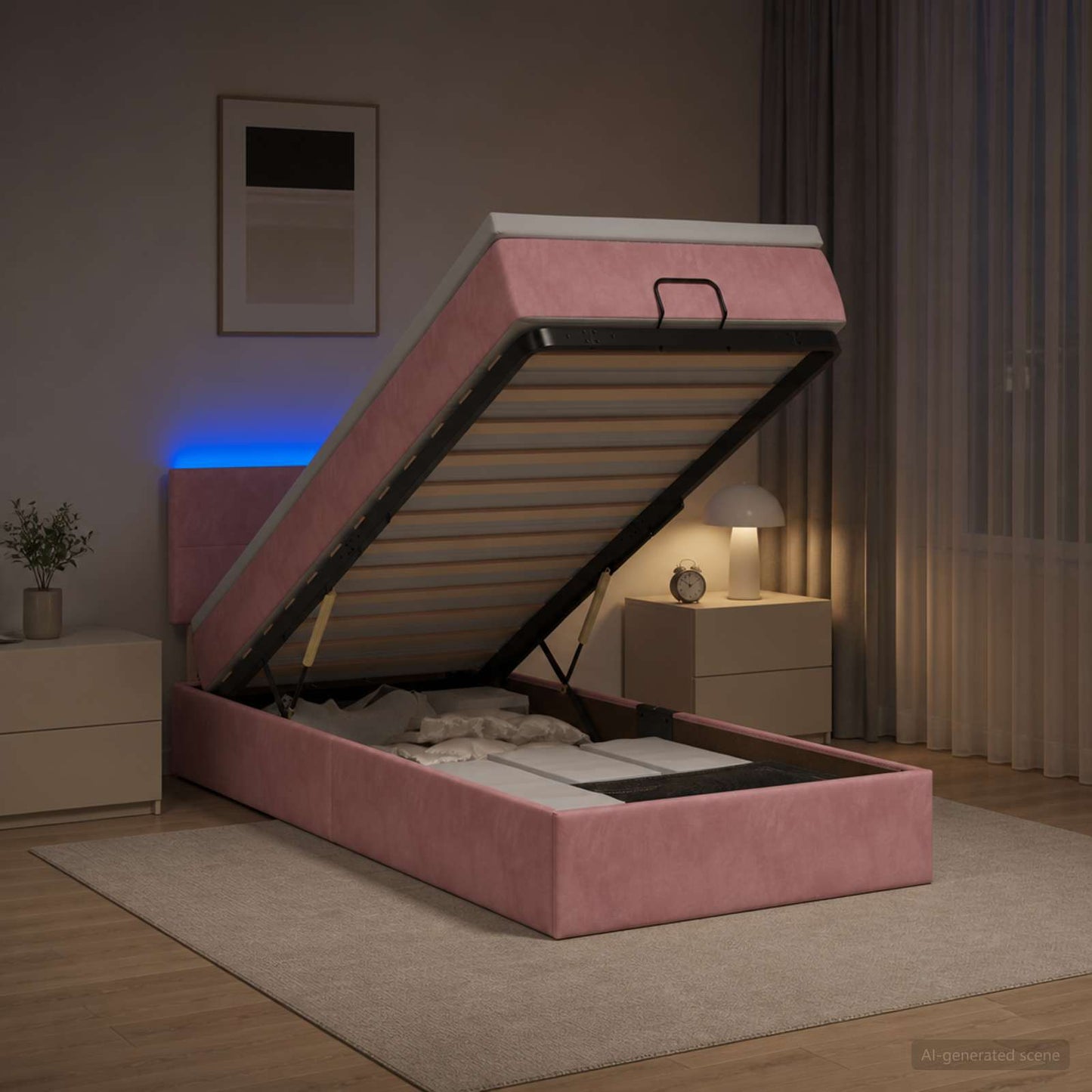 vidaXL Κρεβάτι Ottoman με Στρώμα και LED Ροζ 90 x 200 cm Βελούδο