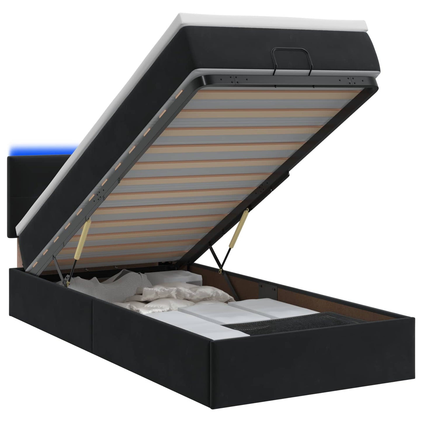 vidaXL Κρεβάτι Ottoman με Στρώμα και LED Μαύρο 90 x 190 cm Βελούδο